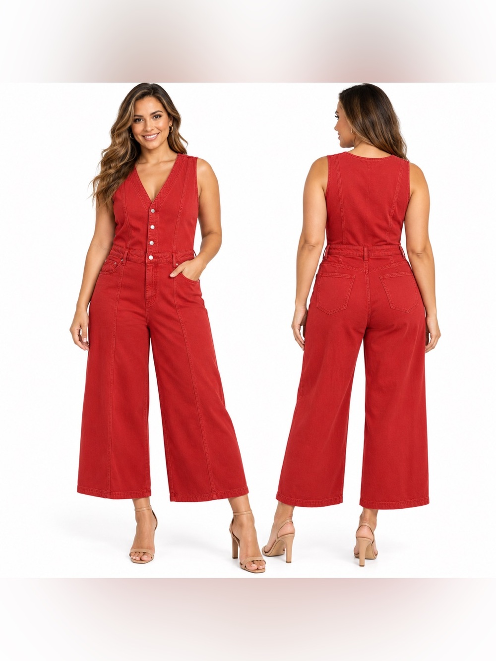 Universal Thread Women’s Denim Sleeveless Wide Leg Utility Jumpsuit Button Front